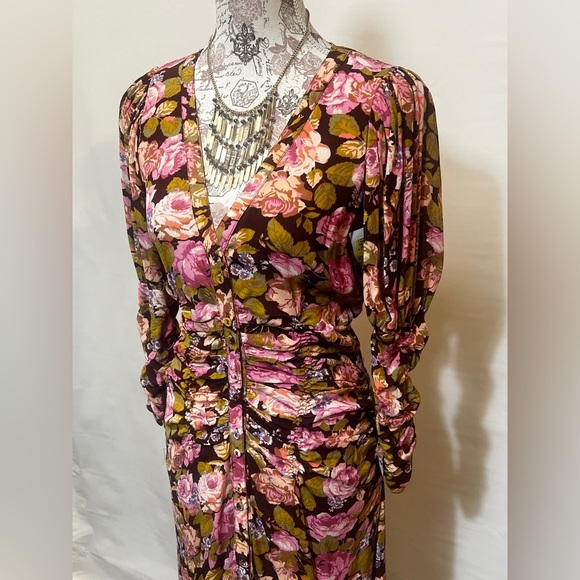 BY TIMO Maroon and pink floral ruched maxi dress size XS.‎ - Picture 5 of 16